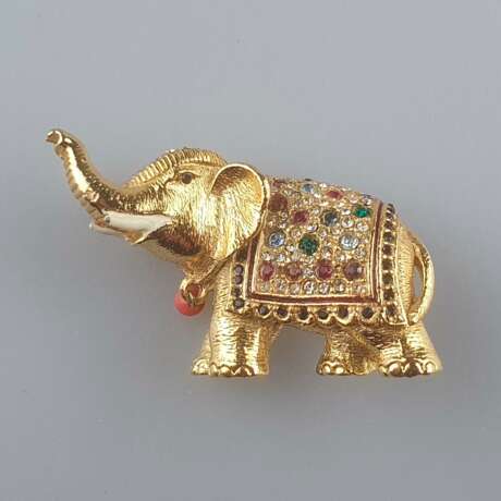 Vintage-Brosche - Metall vergoldet, Elefant mit erhobenem Rü… - photo 1