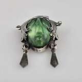 Vintage-Brosche „Aztekenkopf“ - grüne Jade geschnitzt, verzi… - photo 2