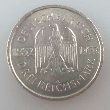Silbermünze 3 Reichsmark 1932 - Weimarer Republik, "J.W. v.… - Foto 2