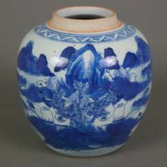 Kleiner Blau-Weiß-Deckeltopf - China, späte Qing-Dynastie, P…