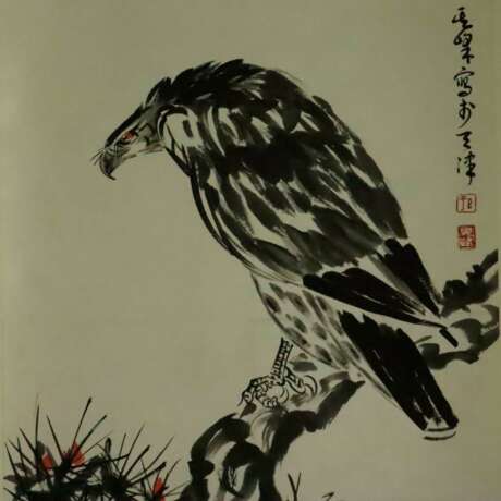 Chinesisches Rollbild - Adler, nach Sun Qifeng, Tusche und F… - фото 2