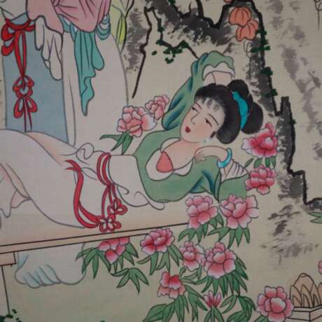Chinesisches Rollbild - Hofdamen am Gartenpavillon, Tusche u… - Foto 11