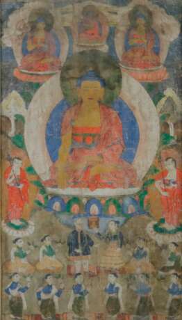 Thangka mit Buddha Shakyamuni - Tibet, 19.Jh., Gouache auf L… - Foto 1