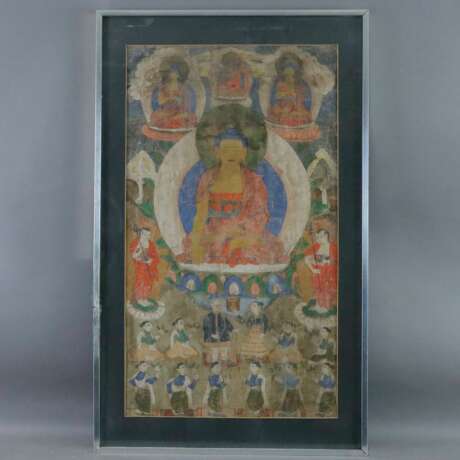 Thangka mit Buddha Shakyamuni - Tibet, 19.Jh., Gouache auf L… - photo 5