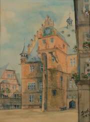Bock (20. Jh.) - Blick auf das Marburger Rathaus, 1931, Aqua…