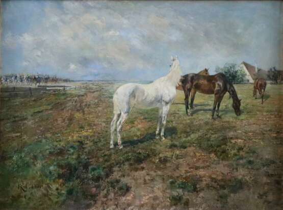 Ebner, Richard (1860-1911) - Auf der Pferdekoppel, Öl auf Le… - фото 1