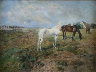 Ebner, Richard (1860-1911) - Auf der Pferdekoppel, Öl auf Le…