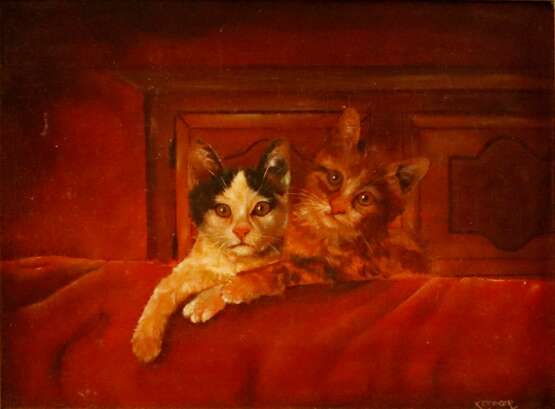 Kettinger, Gabor (*1954 Budapest) - Zwei Kätzchen, Öl auf Ho… - Foto 1
