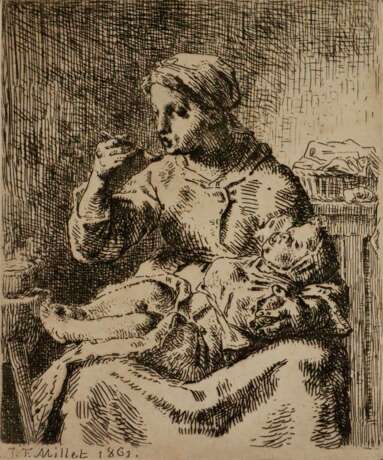 Millet, Jean François (1824-1875) - 'La Bouillie', Radierung… - фото 1