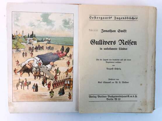 Jonathan Swift: "Gullivers Reisen in unbekannte Länder". Farbig illustriert, um 1900, sehr gut. - Foto 1