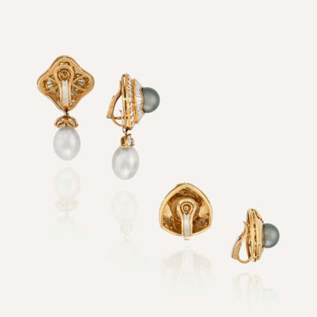 NO RESERVE | DAVID MORRIS GROUP OF CULTURED PEARL AND DIAMOND EARRINGS - Foto 6