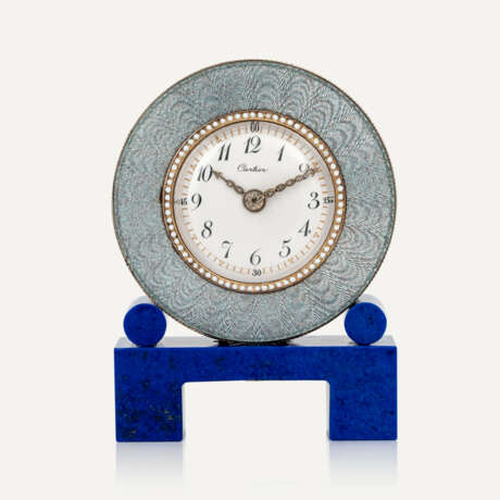 CARTIER EARLY 20TH CENTURY ENAMEL, LAPIS LAZULI AND DIAMOND CLOCK - photo 1