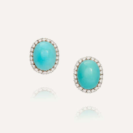 CARTIER MID-20TH CENTURY TURQUOISE AND DIAMOND EARRINGS - фото 1