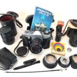Spiegelreflexkamera: Praktica PLC3 mit drei Objektiven, Belichtungsmesser, Zubehör, Fernauslöser, Tasche,.... - photo 2