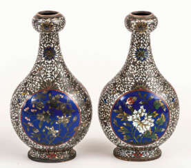 PAIR OF CHINESE COPPER VASES WITH CLOISONNÉ-ENAMEL