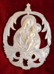 JERUSALEM MOTHER-OF-PEARL ICON SHOWING THE MOTHER OF GOD