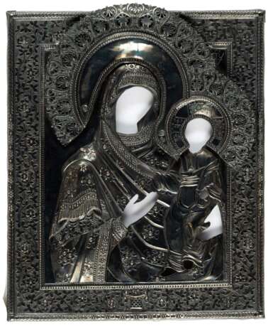 RUSSIAN SILVER OKLAD OF AN ICON SHOWING THE MOTHER OF GOD SMOLENSKAJA - photo 1