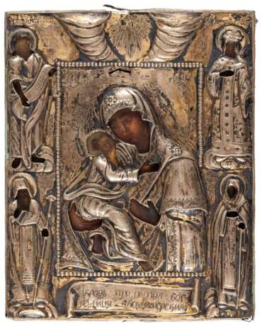 RUSSIAN ICON WITH SILVER OKLAD SHOWING THE MOTHER OF GOD VLADIMIRSKAYA - фото 1