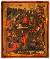 SMALL RUSSIAN ICON SHOWING THE DESCENT OF CHRIST INTO HADES AND THE RESURRECTION (ANASTASIS)