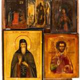 5 SMALL RUSSIAN ICONS UNDER ONE BRASS OKLAD SHOWING THE MOTHER OF GOD AND SAINTS - фото 2