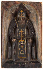 RUSSIAN WOOD CARVED ICON SHOWING ST. NIL STOLOBENSKY