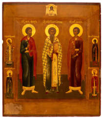 FINELY PAINTED RUSSIAN ICON SHOWING ST. FLORUS, ST. ANTIPAS, ST. LAURUS