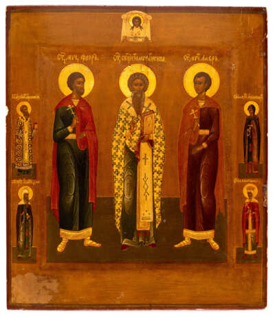 FINELY PAINTED RUSSIAN ICON SHOWING ST. FLORUS, ST. ANTIPAS, ST. LAURUS - photo 1