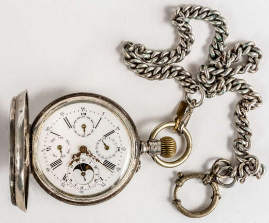 SILVER SAVONNETTE POCKET WATCH WITH CHAIN ​​FOR THE RUSSIAN MARKET - фото 1