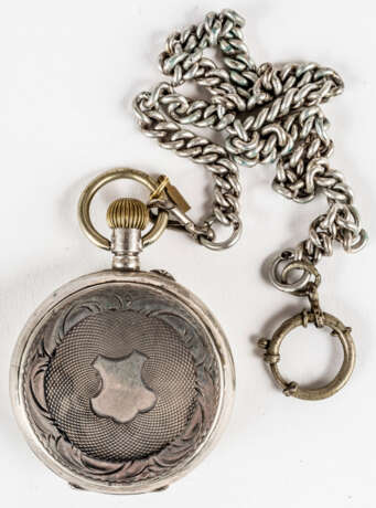 SILVER SAVONNETTE POCKET WATCH WITH CHAIN ​​FOR THE RUSSIAN MARKET - photo 3