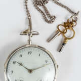 SILVER POCKET WATCH WITH CHAIN ​​AND KEY - фото 1