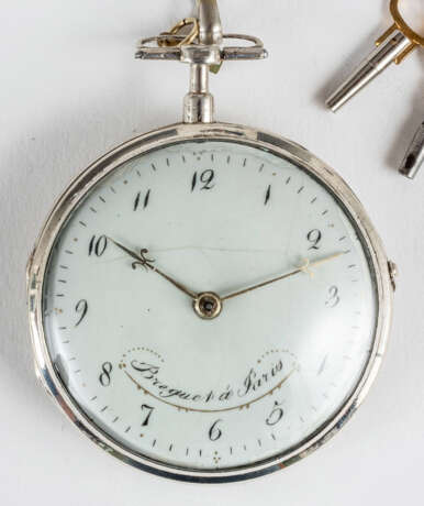 SILVER POCKET WATCH WITH CHAIN ​​AND KEY - photo 2
