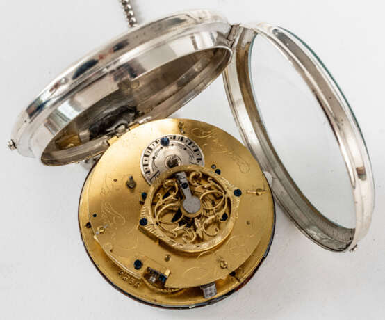 SILVER POCKET WATCH WITH CHAIN ​​AND KEY - photo 3