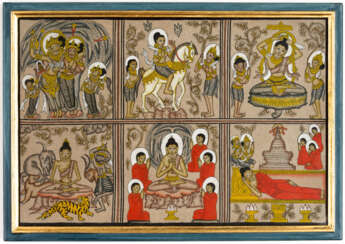 INDIAN (?) PAINTING ON PAPER (?) SHOWING THE LIFE OF BUDDHA