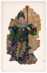 A CHINESE GUARDIAN FIGURE PAINTING ON SILK WITH COLLECTOR'S SEAL XIA HANSI (JERG HAAS)