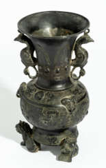 CHINESE BRONZE VASE WITH MYTHICAL CREATURES
