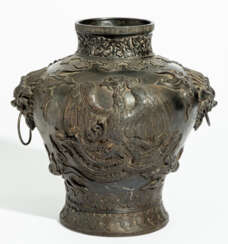 CHINESE BRONZE VASE WITH MYTHICAL CREATURES