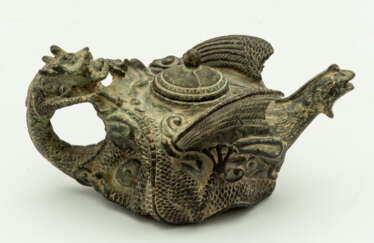 CHINESE BRONZE TEAPOT WITH MYTHICAL CREATURES
