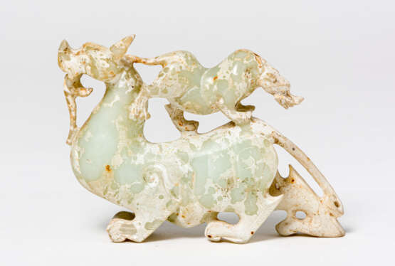 A CHINESE JADE CHIMERA WITH WHITE CALCIFICATION - фото 1