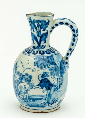 EUROPEAN BLUE AND WHITE PORCELAIN HANDLE JUG - photo 1