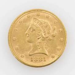USA/Gold - 10 Dollars 1881, Liberty Head, ss., Kratzer avers,