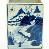 CHINESE BLUE AND WHITE PORCELAIN BRUSH CUP WITH LANDSCAPES - photo 1