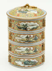 RARE CHINESE QUADRUPLE PORCELAIN BOWL WITH LID REPRESENTING POEMS WITH MONTHS
