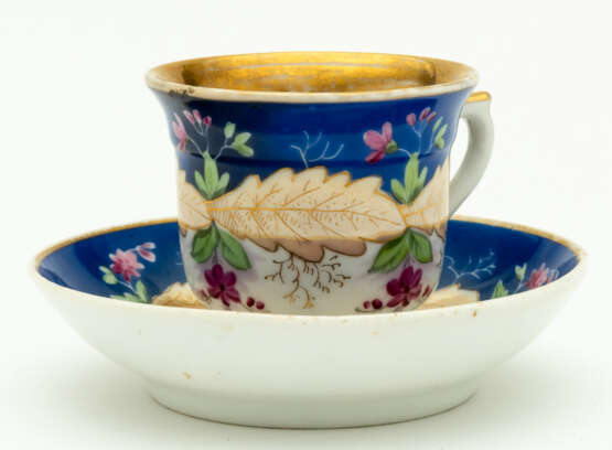 RUSSIAN PORCELAIN CUP & SAUCER WITH FLORAL DECOR - photo 1