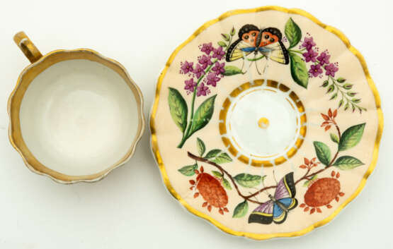 RARE RUSSIAN PORCELAIN CUP & SAUCER WITH BUTTERFLY AND FLOWER DECOR - photo 2