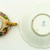 RARE RUSSIAN PORCELAIN CUP & SAUCER WITH BUTTERFLY AND FLOWER DECOR - фото 3