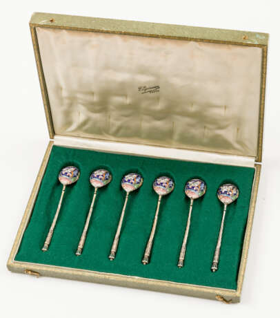 6 SILVER SPOONS WITH CLOISONNÉ ENAMEL - фото 1