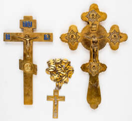2 RUSSIAN BENEDICTION CROSSES AND ONE PRIEST CROSS