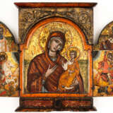 GREEK TRIPTYCH SHOWING THE MOTHER OF GOD PORTATISSA WITH TWO ST. CHURCH FATHERS, ST. GEORGE AND ST. DEMETRIOS - фото 1
