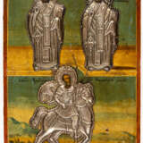 LARGE GREEK ICON SHOWING ST. ELEUTHERIUS, ST. NICHOLAS AND ST. MENAS - фото 1