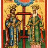 DOUBLE-SIDED BULGARIAN LAMPADA-ICON SHOWING THE SAINTS GEORGE AND DEMETROS, KONSTANTIN AND HELENA - photo 2